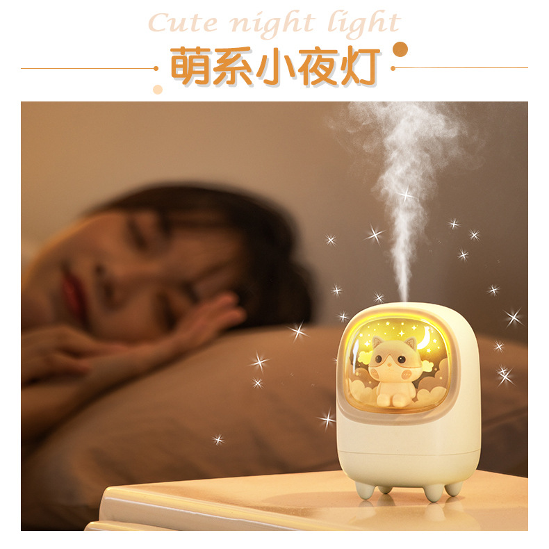 跨境萌宠太空舱空气加湿器可充电家用静音便携加湿喷雾加湿器详情图3