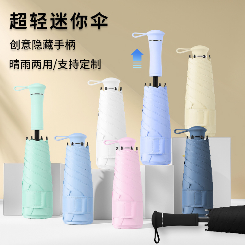 迷你五折雨伞女高级感晴雨两用黑胶防晒胶囊太阳伞折叠伞定制logo详情图1