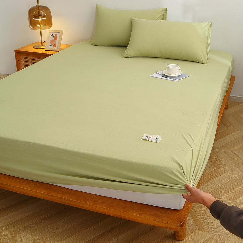 水洗棉工艺床笠单件纯色床罩席梦思床垫保护套防滑床单床上三件套详情图3