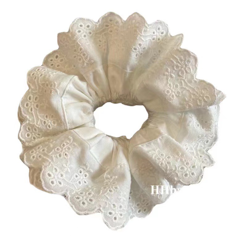 芭蕾风奶蓝格子重工烫钻蕾丝花边韩版大肠发圈可爱奶油甜妹发绳女详情图5