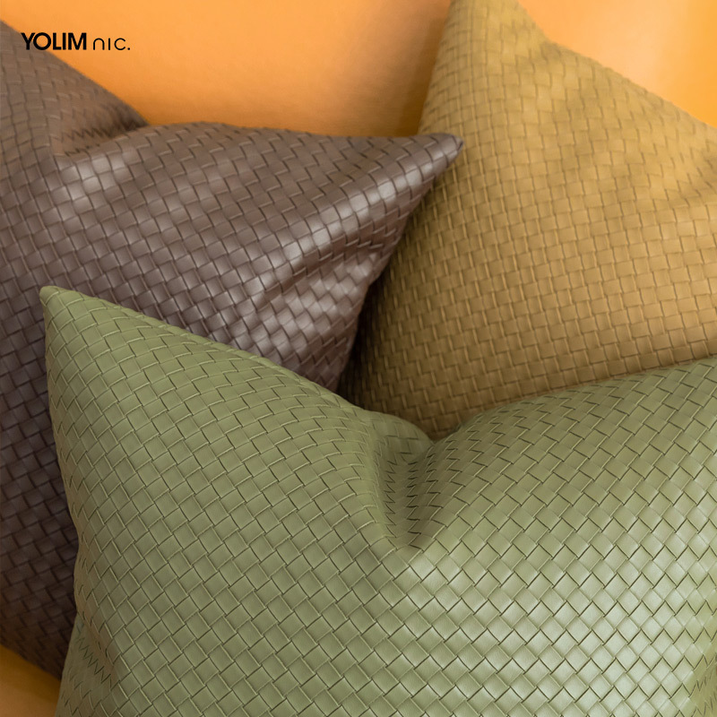 现代皮革编织抱枕靠垫棕橘色意式现代样板间客厅沙发靠枕套轻奢详情图4