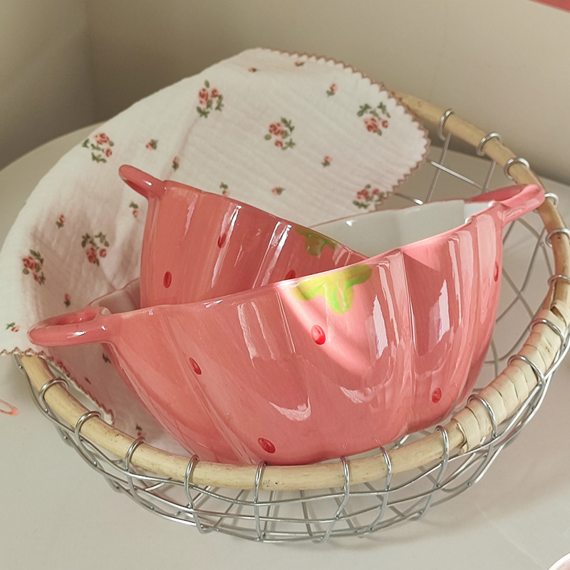 可爱陶瓷泡面碗双耳碗家用个人专用防烫草莓花瓣碗水果沙拉汤面碗详情图4