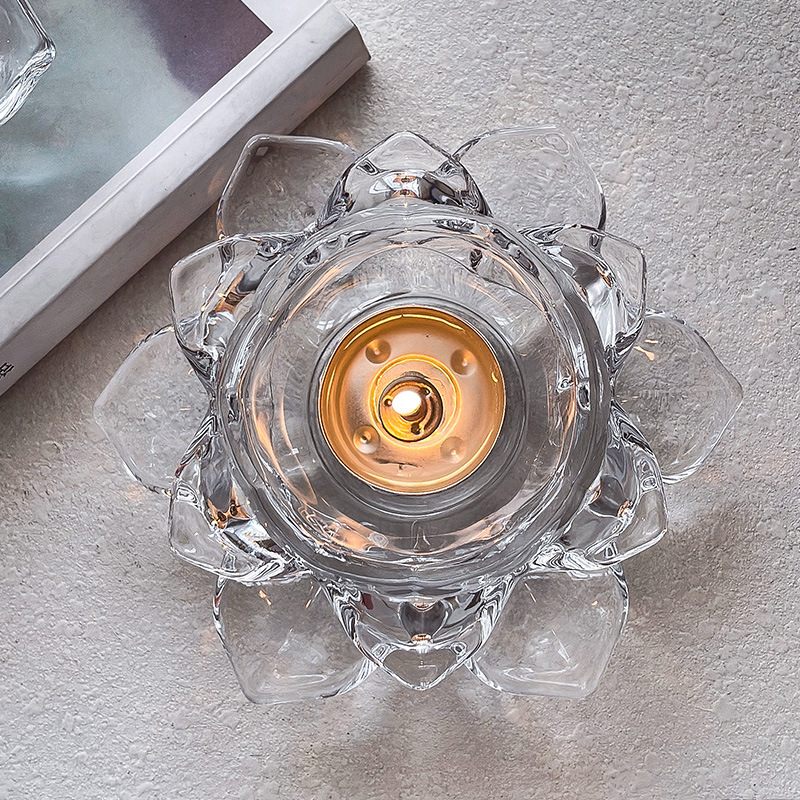 中式透明水晶玻璃莲花烛台蜡烛台莲花灯浪漫烛光家居饰品工艺摆件详情图4