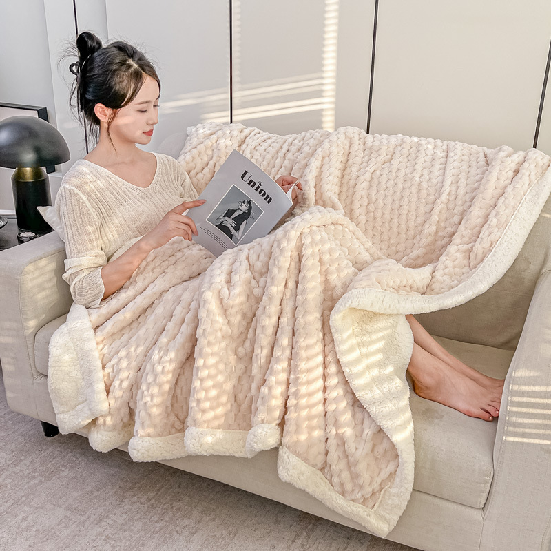 厂家现货秋冬金龟绒提花毛毯加厚羊羔绒空调毯被子纯色午睡盖毯披详情图1