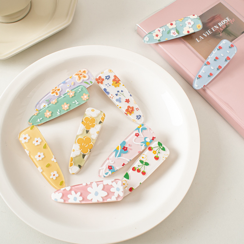 春天亚克力发夹侧夹卡通可爱刘海小夹子花朵鸭嘴夹发卡发饰品批发                              详情图2