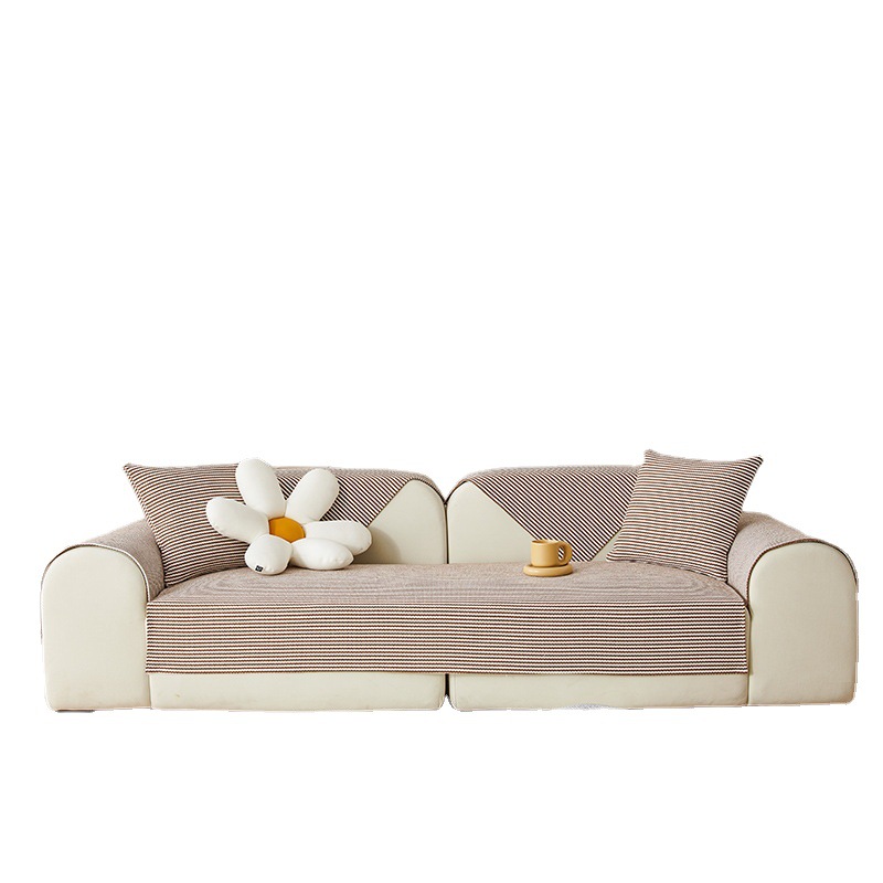 老粗布新款沙发垫棉麻四季条纹沙发罩简约现代棉线编织沙发坐垫巾详情图5