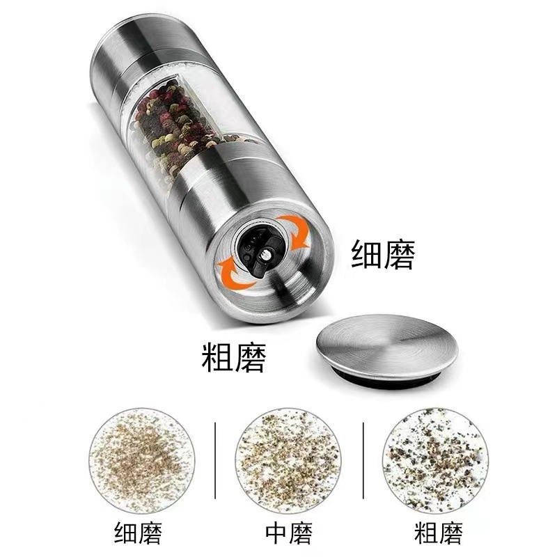双头手动黑胡椒研磨器不锈钢研磨器厨具牛排神器调味瓶海盐花椒详情图2