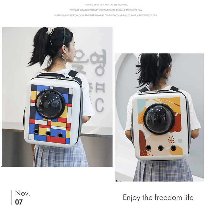 猫背包便携宠物外出包方形透气太空舱双背猫包外出包便携小型宠物详情图2