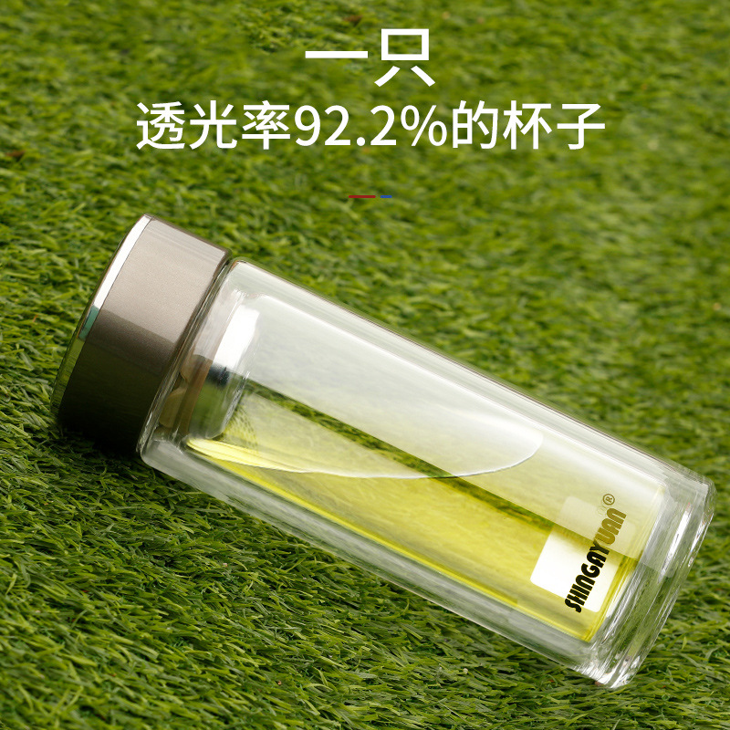 上海新家园双层玻璃杯防摔隔热泡茶杯子商务便携时尚水晶保温杯详情图2