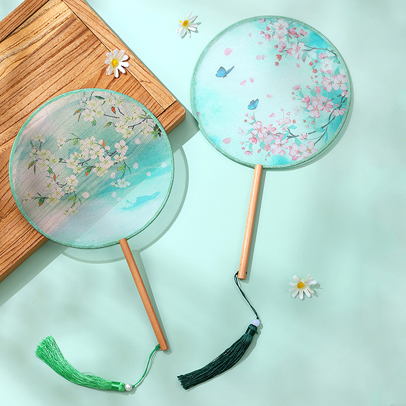 团扇古风扇子儿童长柄流苏舞蹈扇中国风古装汉服旗袍丝质小圆扇详情图2