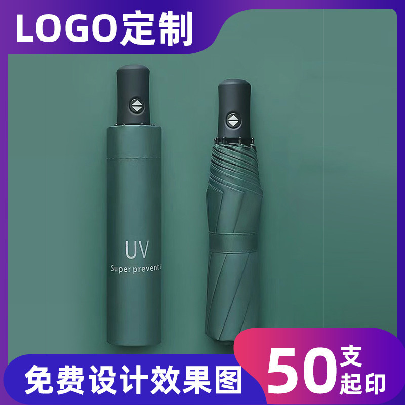 晴雨两用伞三折叠加厚黑胶防晒遮阳太阳伞防紫外线广告伞定制logo详情图1
