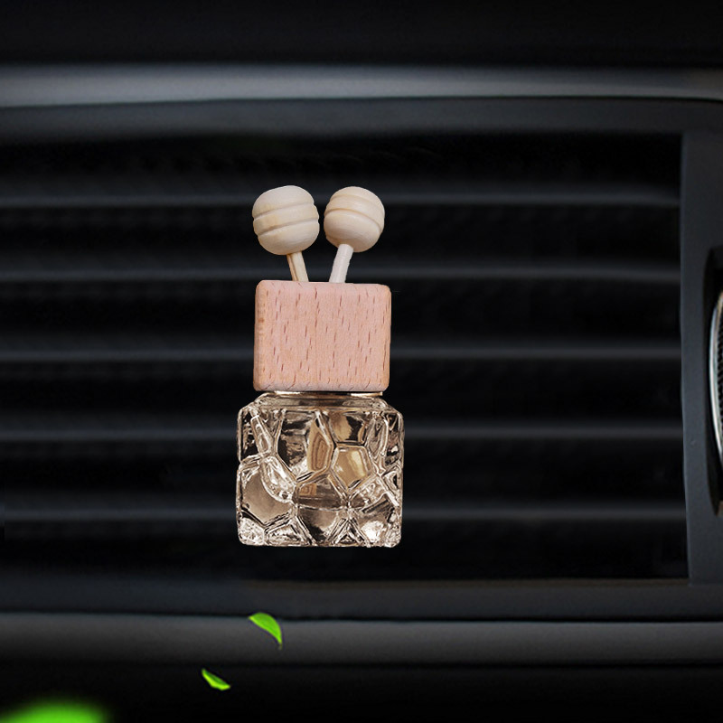水立方出风口香水瓶空瓶汽车玻璃香薰瓶木质创意车内香水摆件用品详情图2