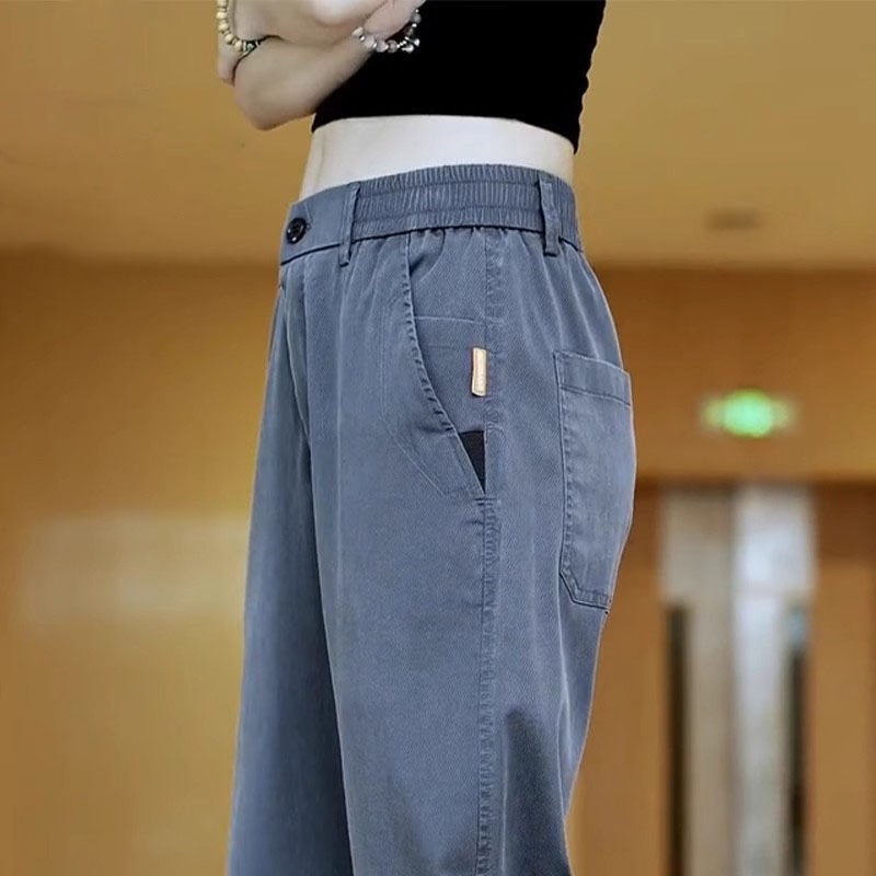 工装裤子男款直筒宽松弹力松紧腰长裤夏季薄款休闲裤男耐磨牛仔裤详情图1