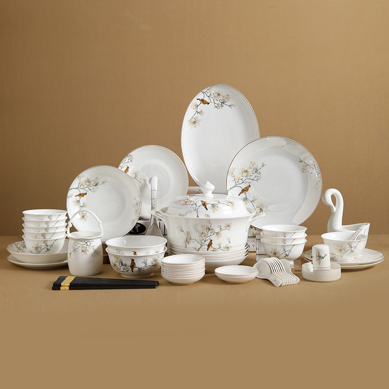 餐具套装家用送礼碗碟中式骨瓷轻奢高档碗筷批发活动礼品乔迁送礼详情图1