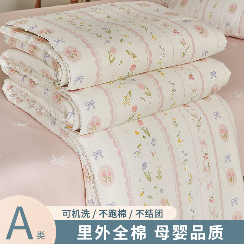 小碎花棉花夏被夏凉被空调被夏天纯棉全棉被子四件套家用可水洗详情图3