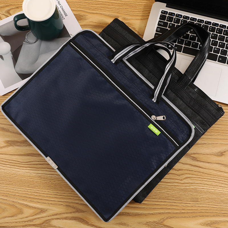 大容量办公拉链公文包手提男商务文件包双层资料电脑防水会议包详情图1