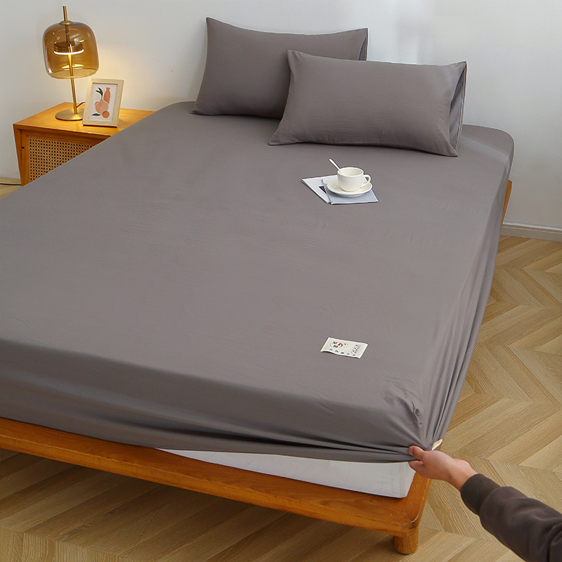 水洗棉工艺床笠单件纯色床罩席梦思床垫保护套防滑床单床上三件套详情图2