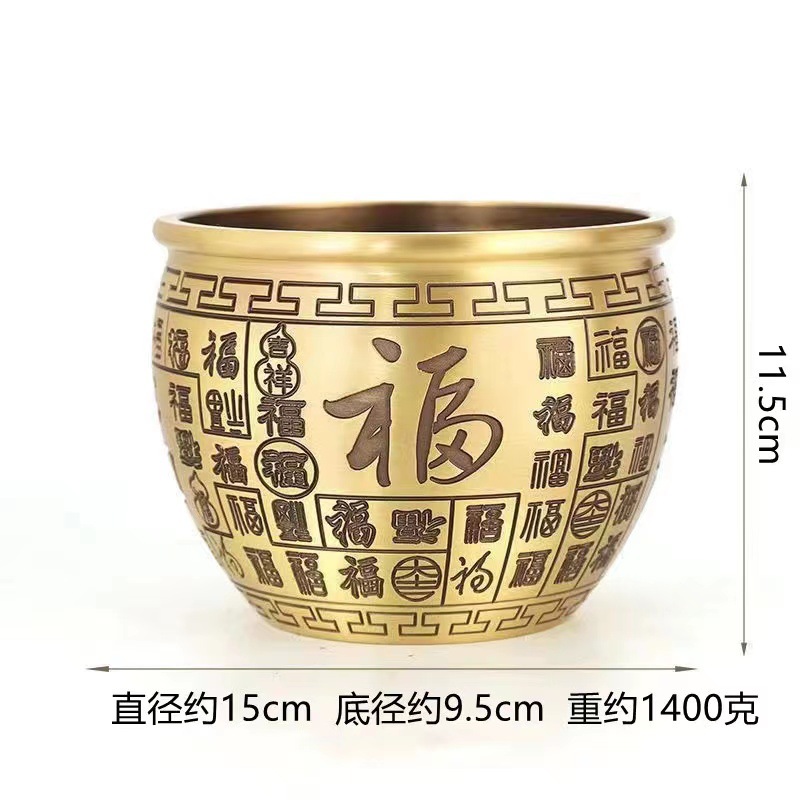 纯铜百福铜缸聚宝盆摆件办公室客厅玄关家具工艺品创意装黄铜米缸                              详情图5