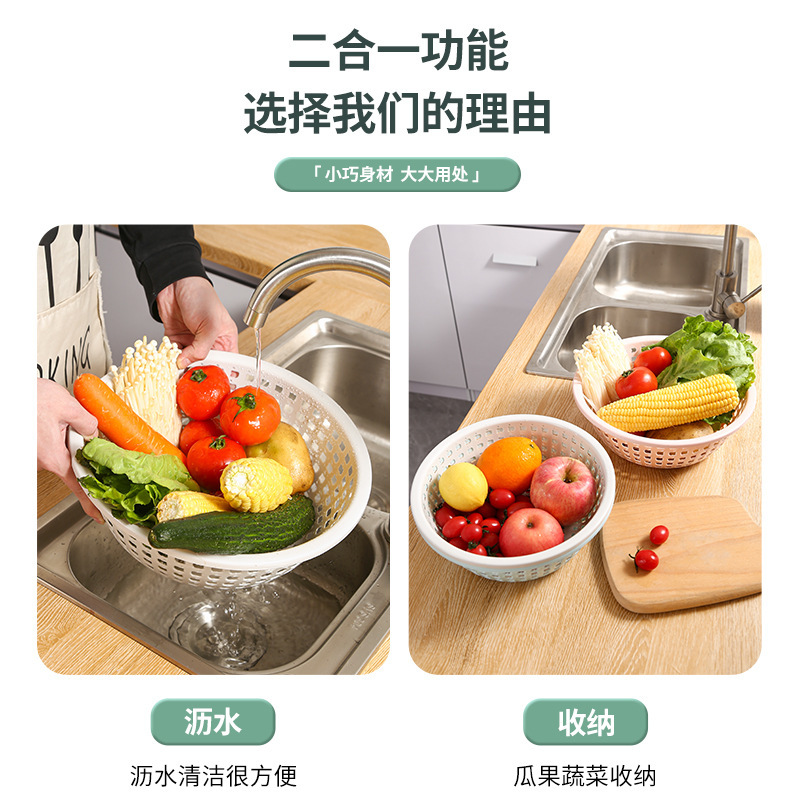 圆形镂空塑料沥水篮厨房水果蔬菜加厚收纳篮多功能滤水洗菜篮子详情图2