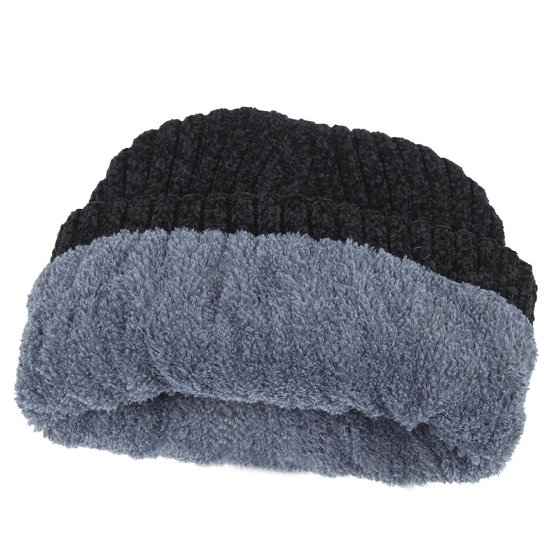 冬季新款男士针织帽雪尼尔加绒加厚保暖套头帽中青年户外防风帽子详情图2