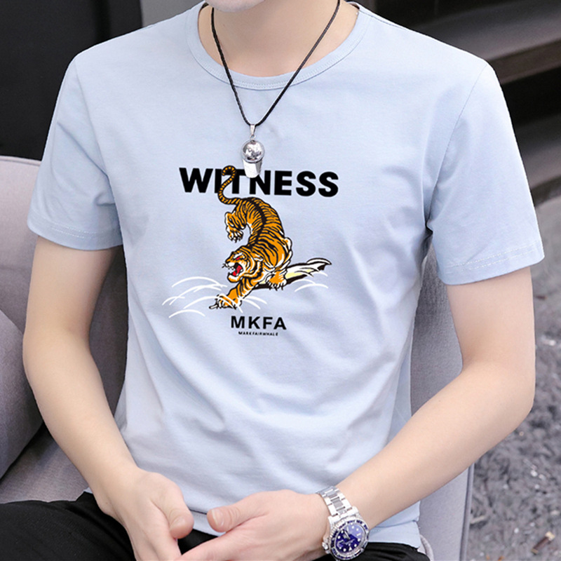 男装夏季个性t恤潮流网红老虎头图案修身圆领体恤男式短袖t恤详情图1