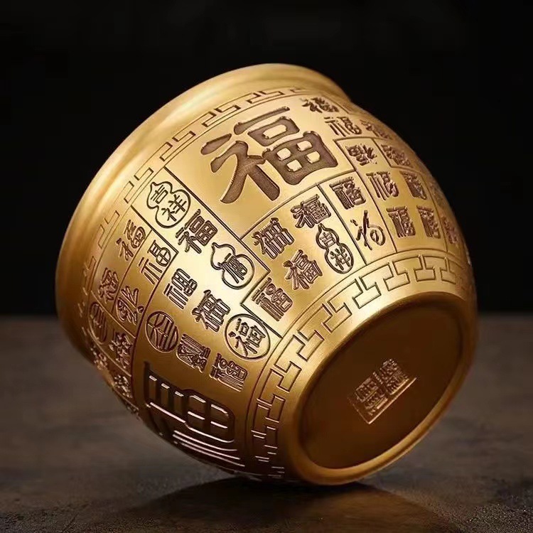 纯铜百福铜缸聚宝盆摆件办公室客厅玄关家具工艺品创意装黄铜米缸                              详情图2