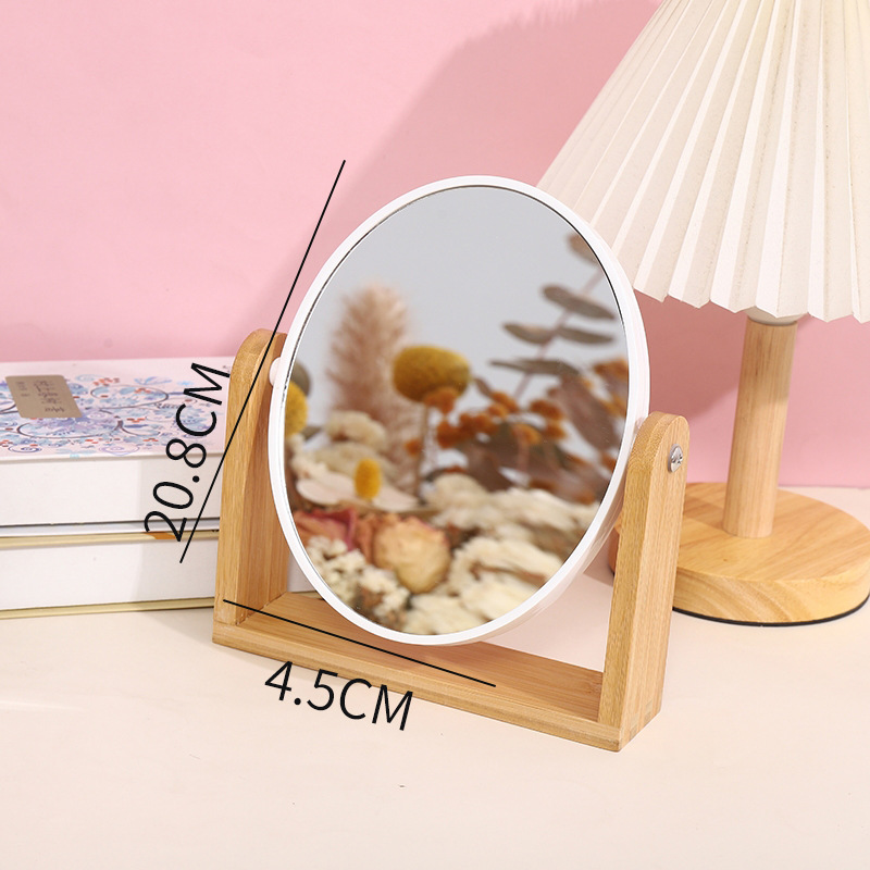 新款木质化妆镜高清360°可旋转双面美妆镜简约桌面摆台化妆镜详情图2