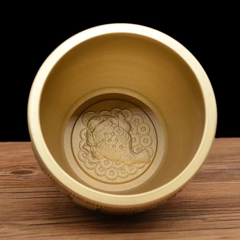 纯铜百福铜缸聚宝盆摆件办公室客厅玄关家具工艺品创意装黄铜米缸                              详情图4