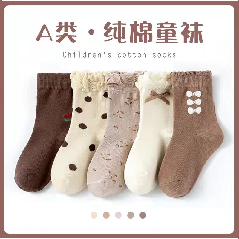 严选儿童袜子秋冬季女童花边棉袜手缝蝴蝶结森系公主袜韩版宝宝袜详情图1