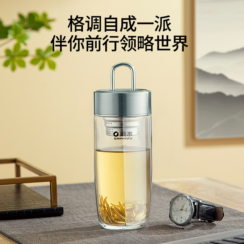 shimizu清水玻璃杯水杯男士办公室车载提环泡茶杯子男生高级杯子详情图2