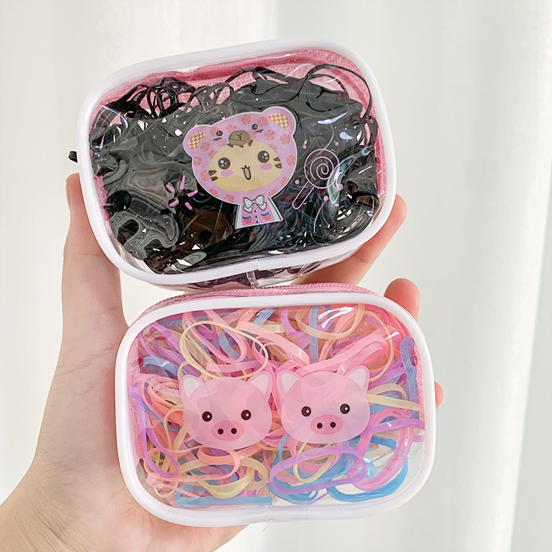 一次性皮筋盘发黑色糖果色儿童扎头发绳打底女童头饰橡皮圈中大桶批发详情图5
