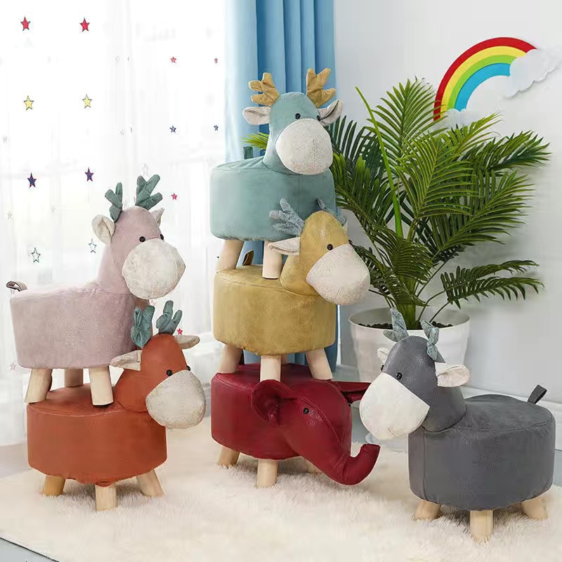 凳子卡通动物实木儿童大象凳子木质换鞋凳沙发凳茶几凳仿皮科技布详情图3