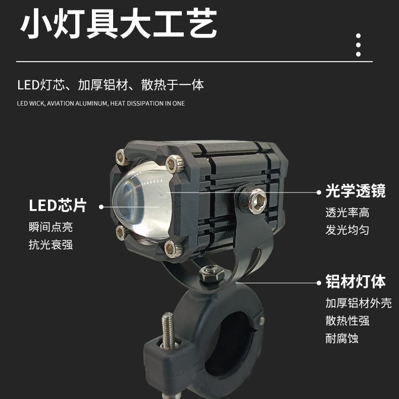 恶魔眼摩托车射灯电动车大灯led强光前照灯远近一体白黄双光爆闪                             详情图4