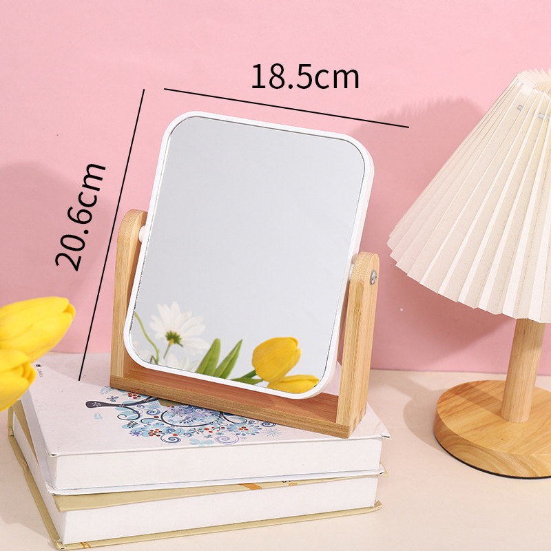 新款木质化妆镜高清360°可旋转双面美妆镜简约桌面摆台化妆镜详情图4