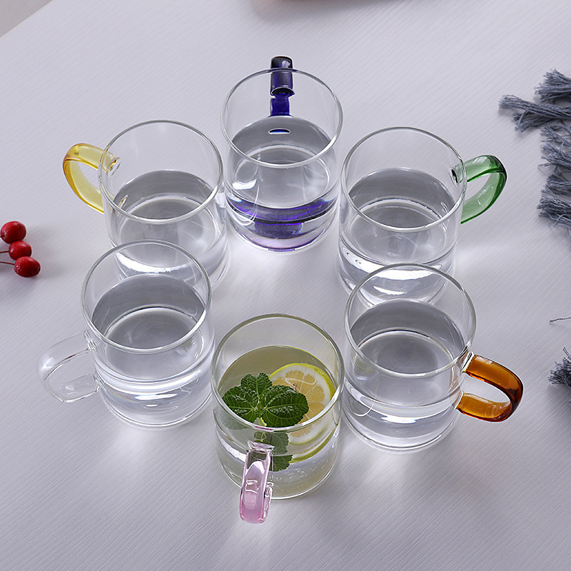 透明高硼硅单层把手杯家用耐热玻璃杯泡茶杯多色把手杯可定制logo详情图4