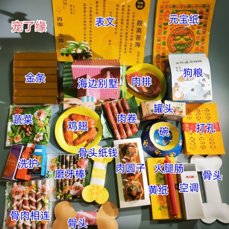 宠物骨灰盒殡葬小猫咪狗狗祭祀烧纸去世头七纪念立体纸扎下埋殡葬详情图1