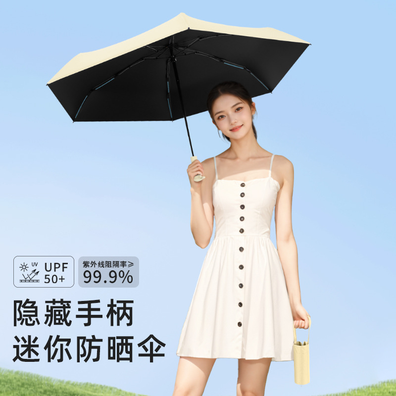迷你五折雨伞女高级感晴雨两用黑胶防晒胶囊太阳伞折叠伞定制logo详情图4