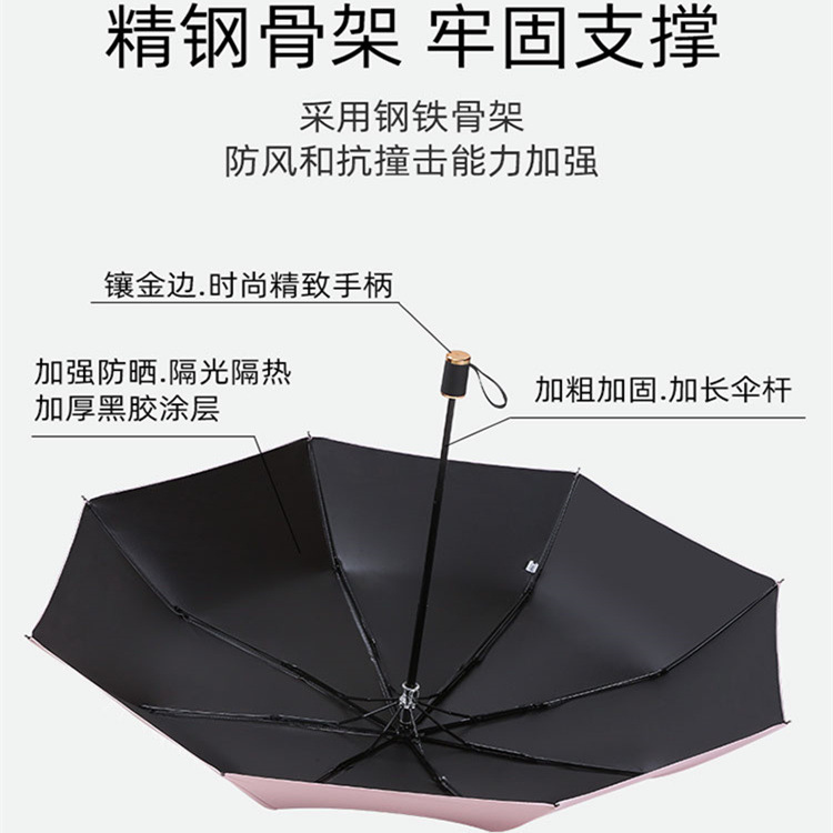 晴雨两用伞三折叠加厚黑胶防晒遮阳太阳伞防紫外线广告伞定制logo详情图3