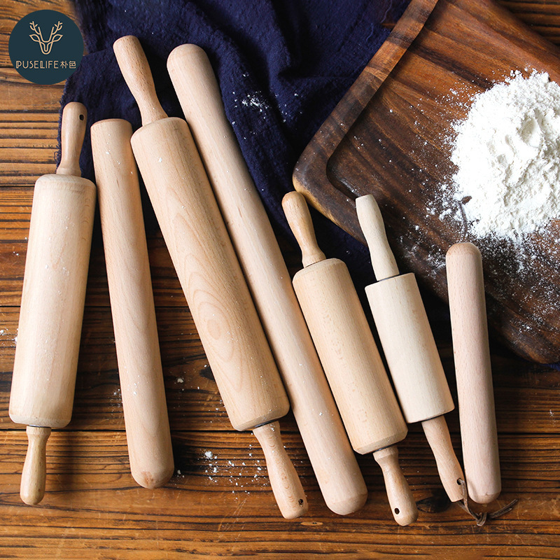 榉木擀面杖木质擀面棍擀面皮烘焙工具饺子皮滚轴擀面杖滚轮压面棍详情图1