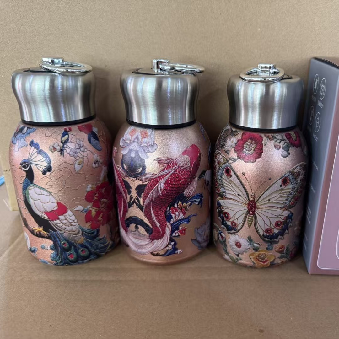 复古国潮孔雀小胖丁保温杯便携提手办公室 学生水杯迷你随行杯详情图4