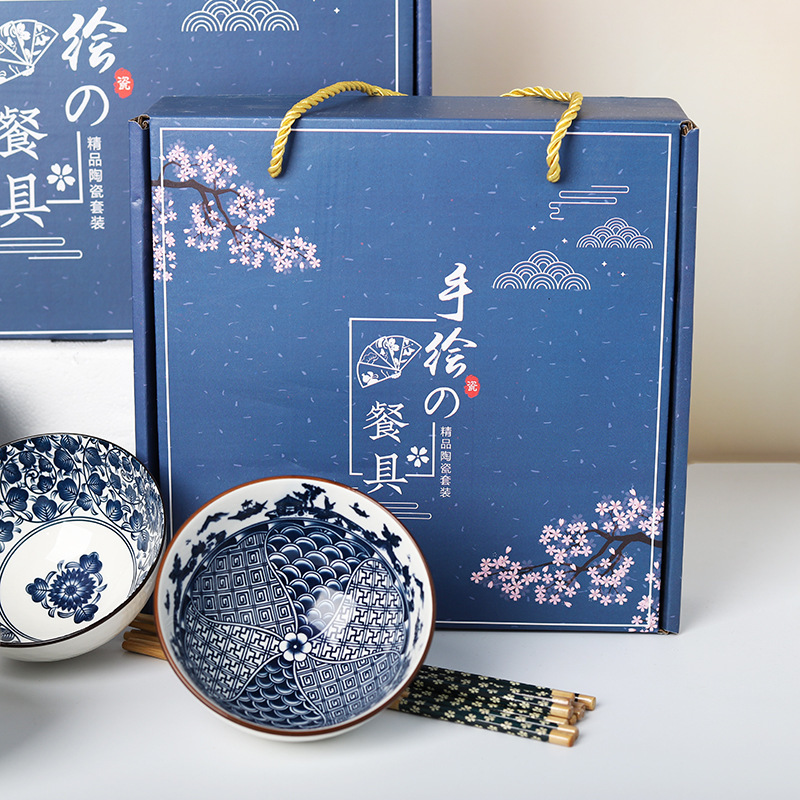 外贸波西米亚餐具青花瓷碗套装创意陶瓷碗筷礼盒餐具开业活动促销套碗赠送礼品碗详情图2