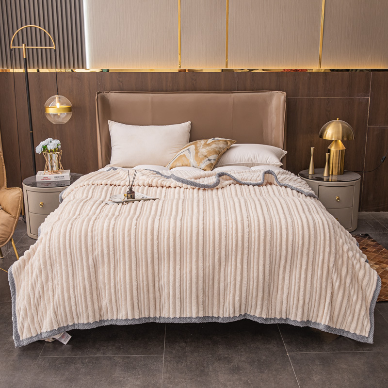 加厚珊瑚绒毛毯宽窄抽条仿兔毛绒牛奶绒法兰绒盖毯学生午休空调毯详情图2