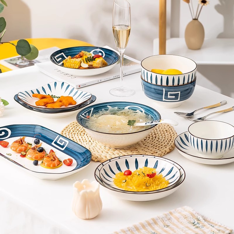 简约和风日式家用陶瓷碗碟套装饭碗面碗汤碗菜盘创意搭配餐具盘子详情图3
