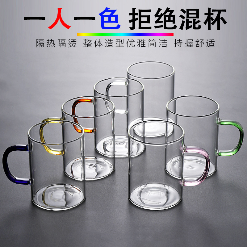 透明高硼硅单层把手杯家用耐热玻璃杯泡茶杯多色把手杯可定制logo详情图1