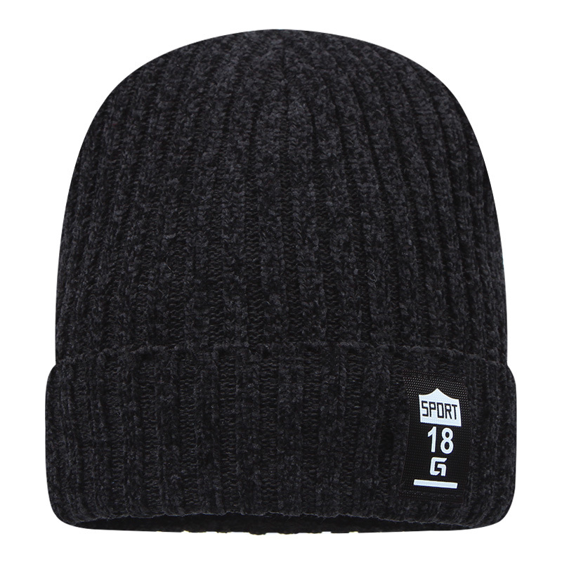 冬季新款男士针织帽雪尼尔加绒加厚保暖套头帽中青年户外防风帽子详情图5