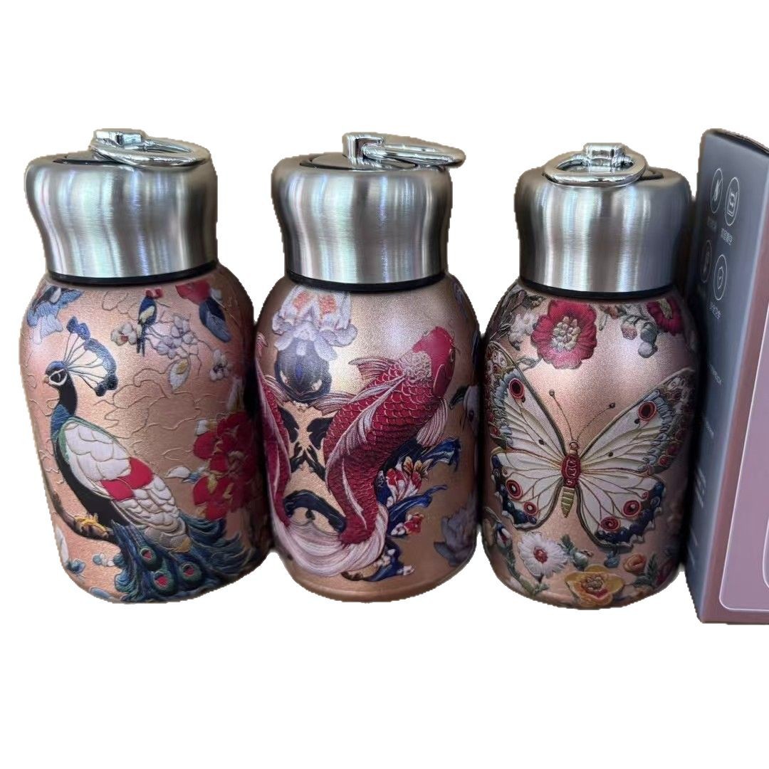 复古国潮孔雀小胖丁保温杯便携提手办公室 学生水杯迷你随行杯详情图5