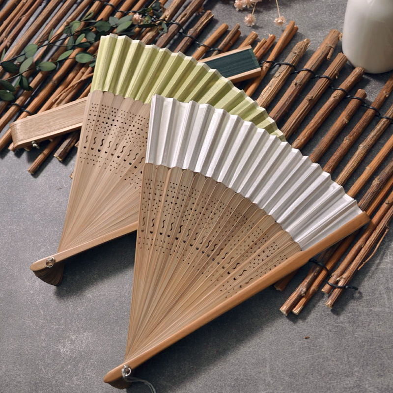 扇子折扇中国风女式古风古典舞蹈扇工艺扇纯色素色折扇绿色米色详情图2