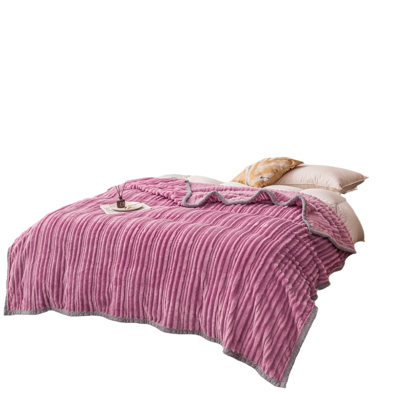 加厚珊瑚绒毛毯宽窄抽条仿兔毛绒牛奶绒法兰绒盖毯学生午休空调毯详情图5