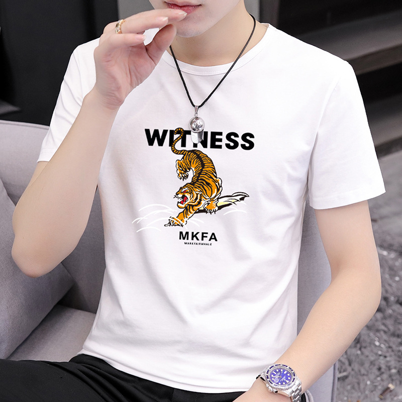 男装夏季个性t恤潮流网红老虎头图案修身圆领体恤男式短袖t恤详情图3
