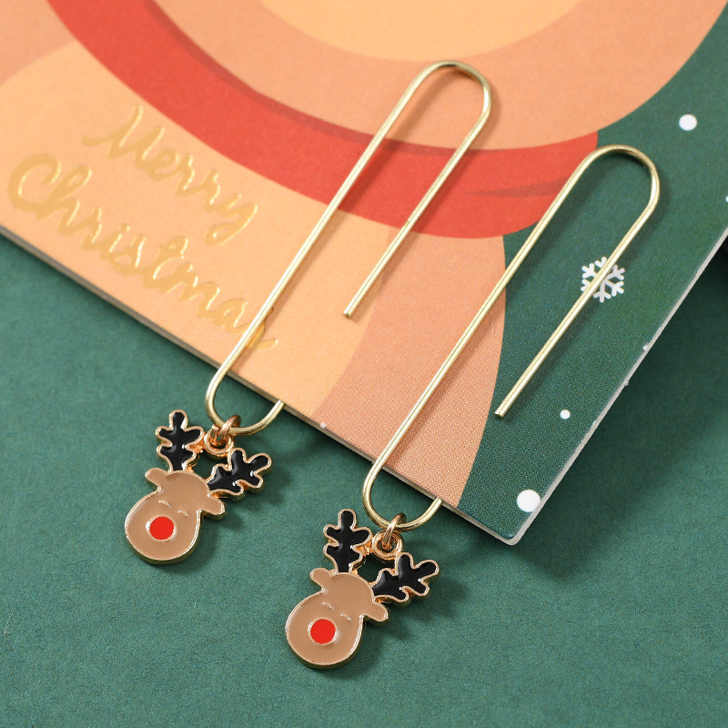 创意圣诞老人书签麋鹿铃铛金色回形针合金卡通圣诞树套装学生文具详情图2